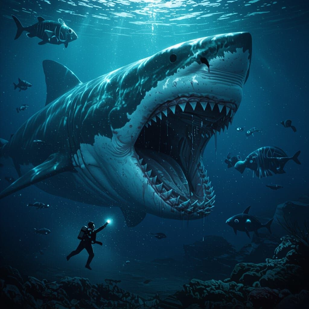 megalodon comiendose a un hombre
