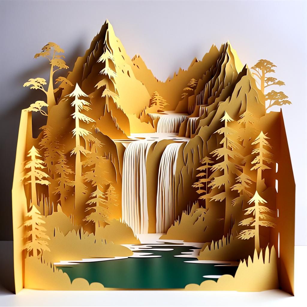 Kirigami Waterfall  by @AiArtist47