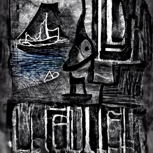 Sea poetry charcoal drawing paul klee digital illustration