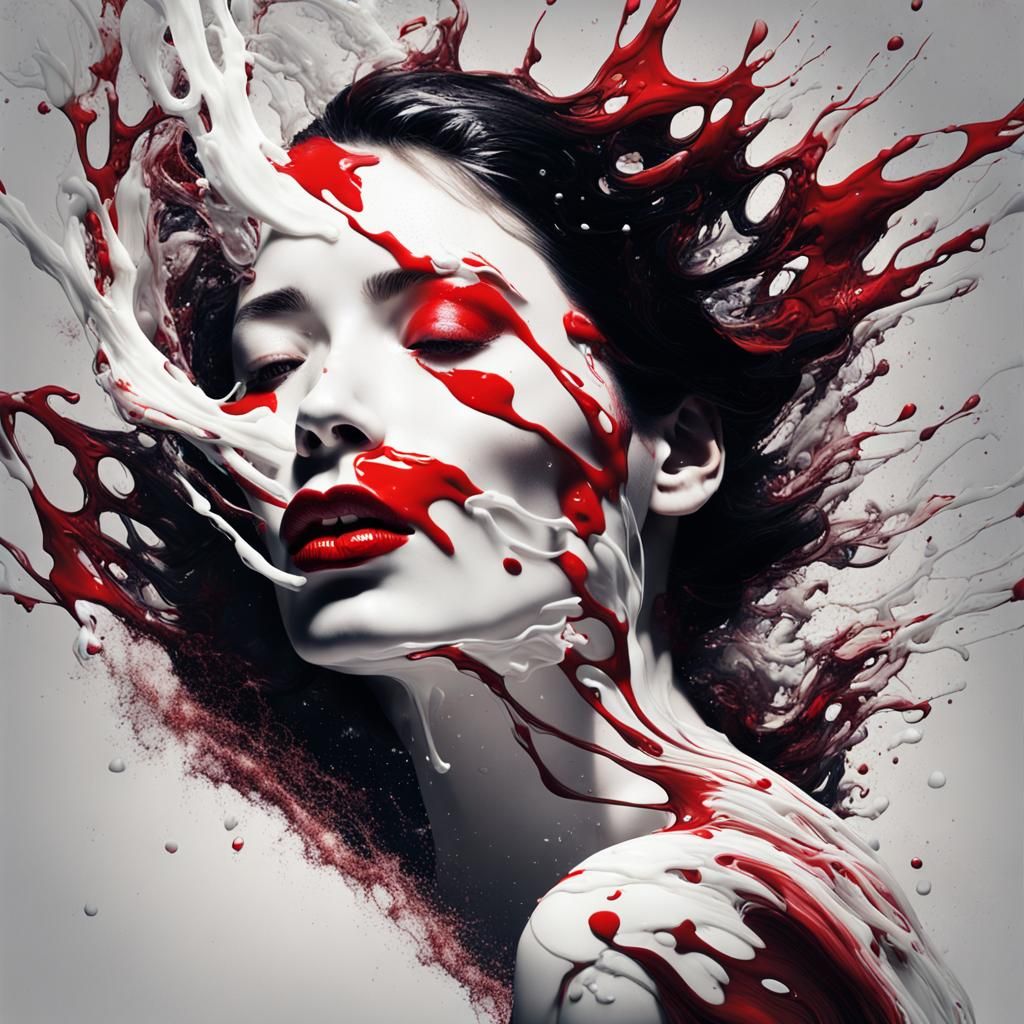 32K digital art, beautiful lady with glossy red lips, face m...