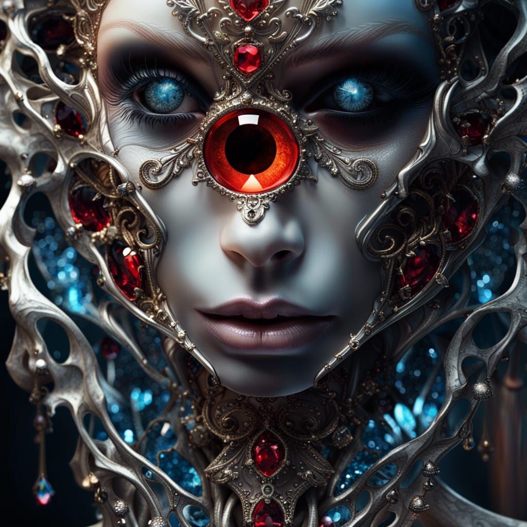 close-up of Demonic Skeleton eye : intricate sparkling and g...