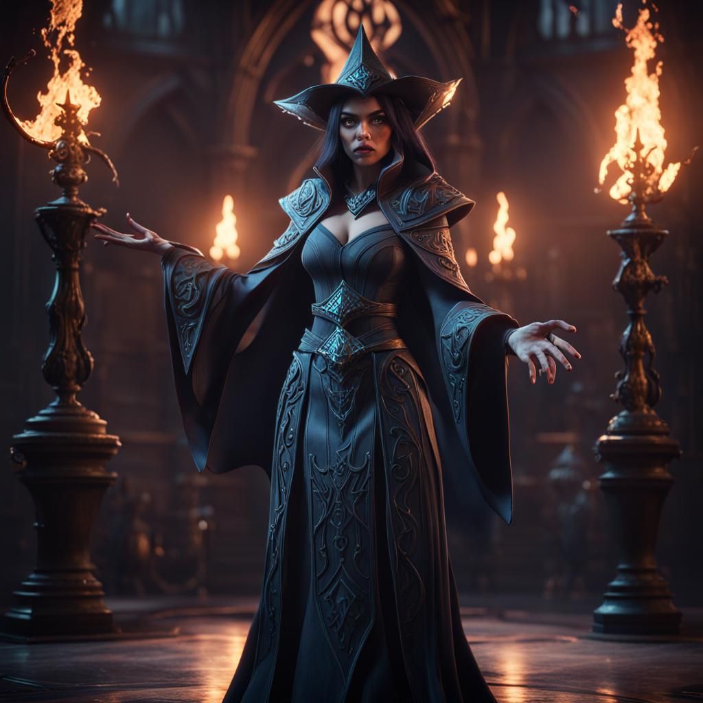 evil sorceress controling darkness magic disney style