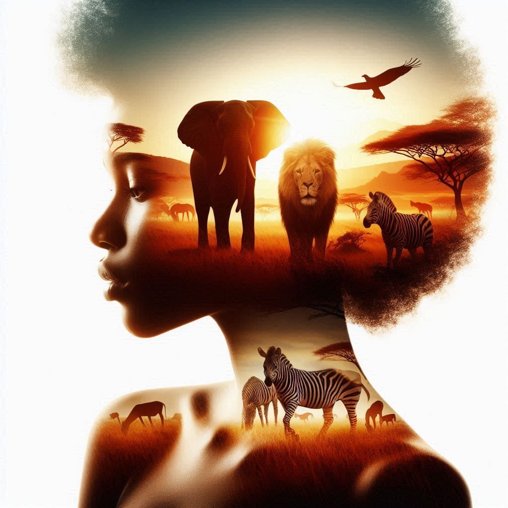 Double exposure African woman