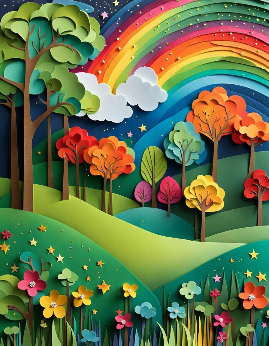 (papercraft-flat papercut style), vibrant color scheme, whim...