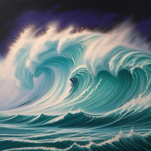 Epic Typhoon Waves at Night in Neo-Impressionist Style