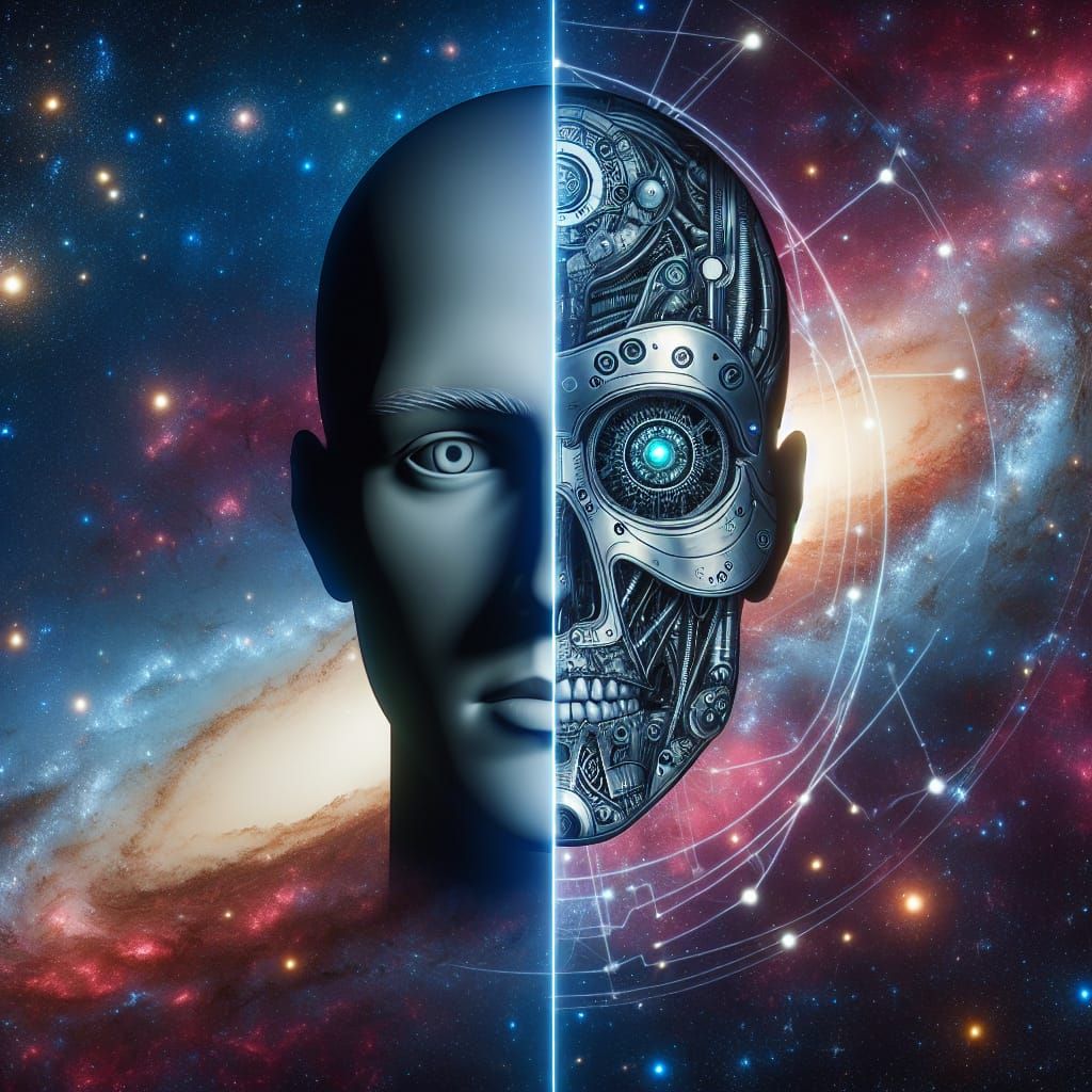 cyborg half human, skull, robot, in space - AI Generated Artwork ...