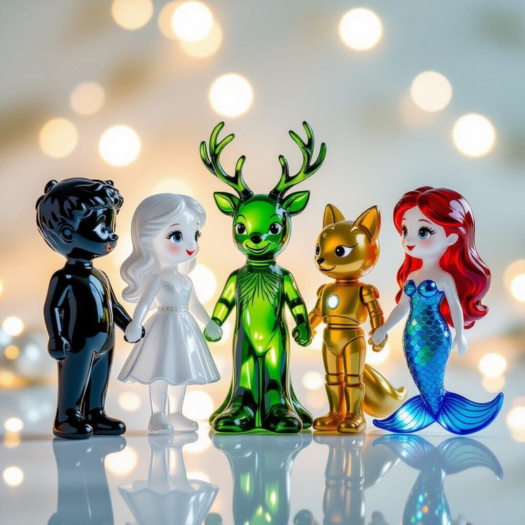 Crystal Glass Figurines Holding Hands in Celestial Glow