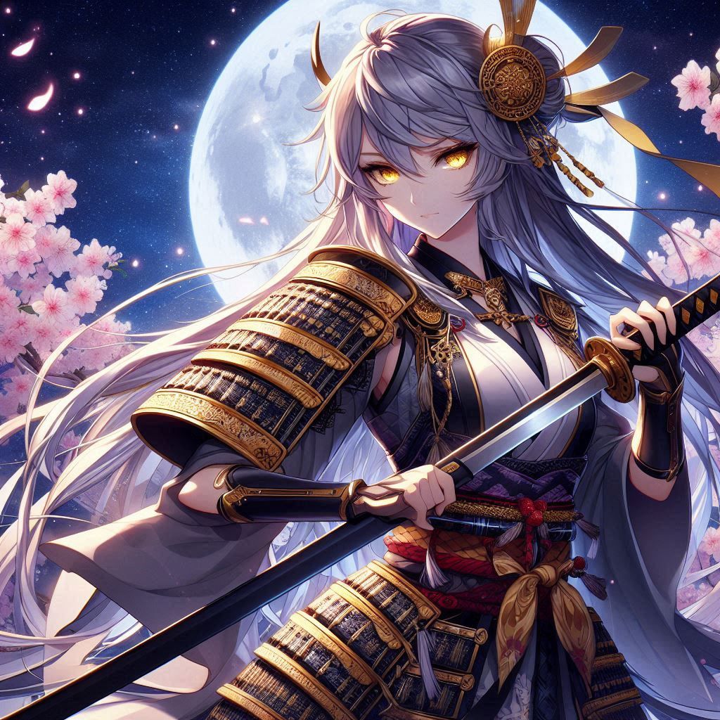 Female samurai by DALL-E 3