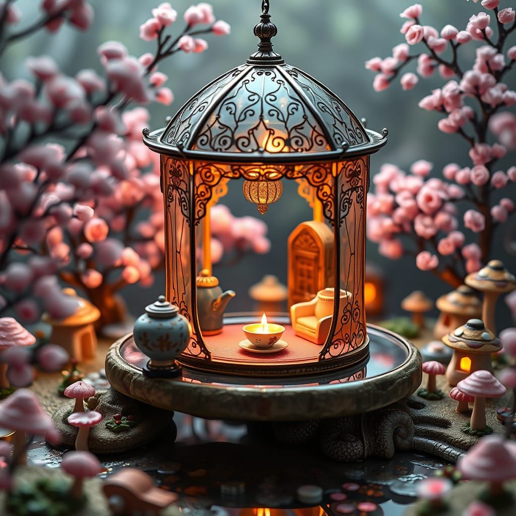 Tea Ceremony in Floating Pavilion, Art Nouveau Style