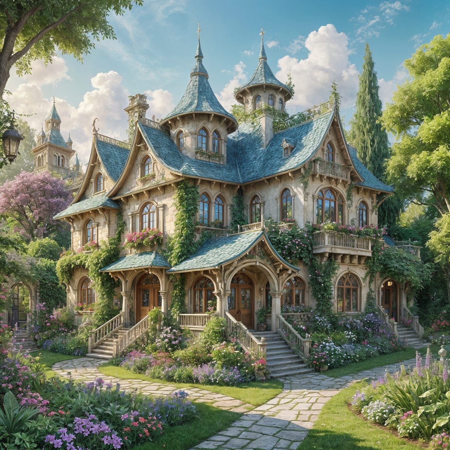 Fantasy House in Watercolor Style