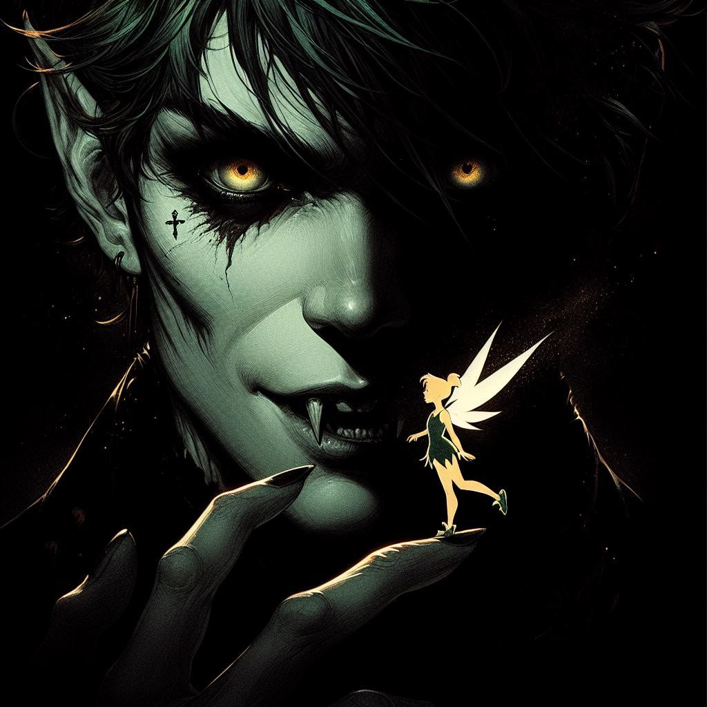 Grimdark Peter Pan and Tinkerbelle portrait series