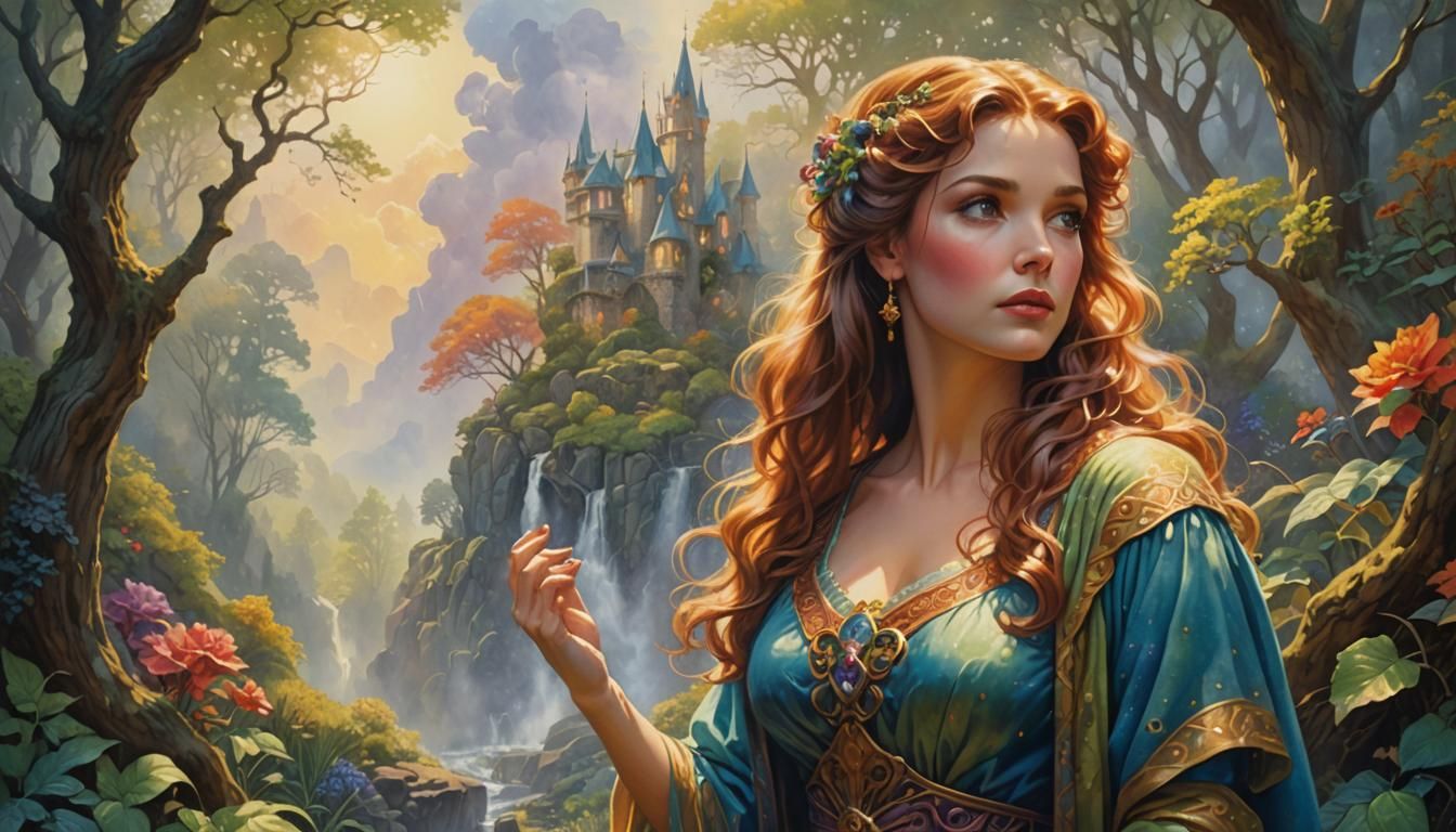 "In the style of Julie Bell, Tim Hildebrandt"
Saturated Brig...