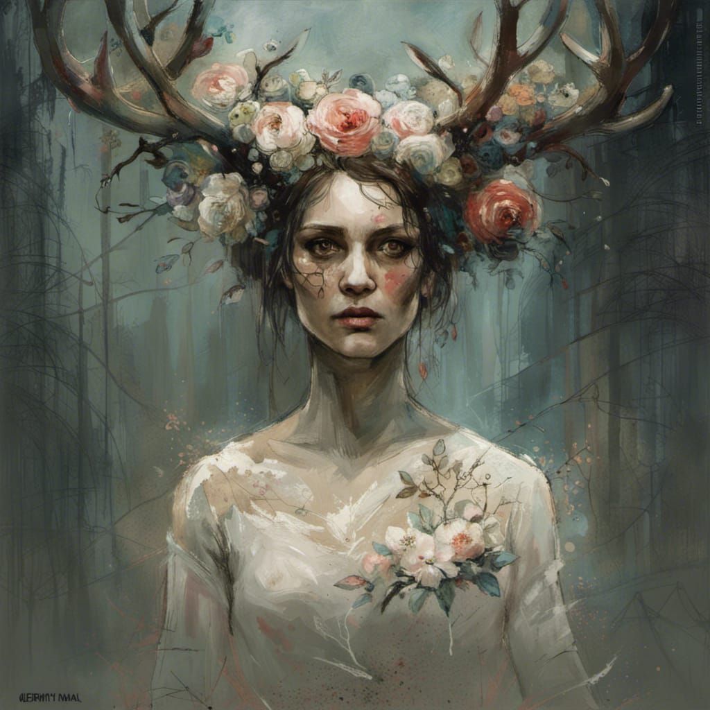 Ghost Woman with Antlers: Sinister Fine Art Portrait