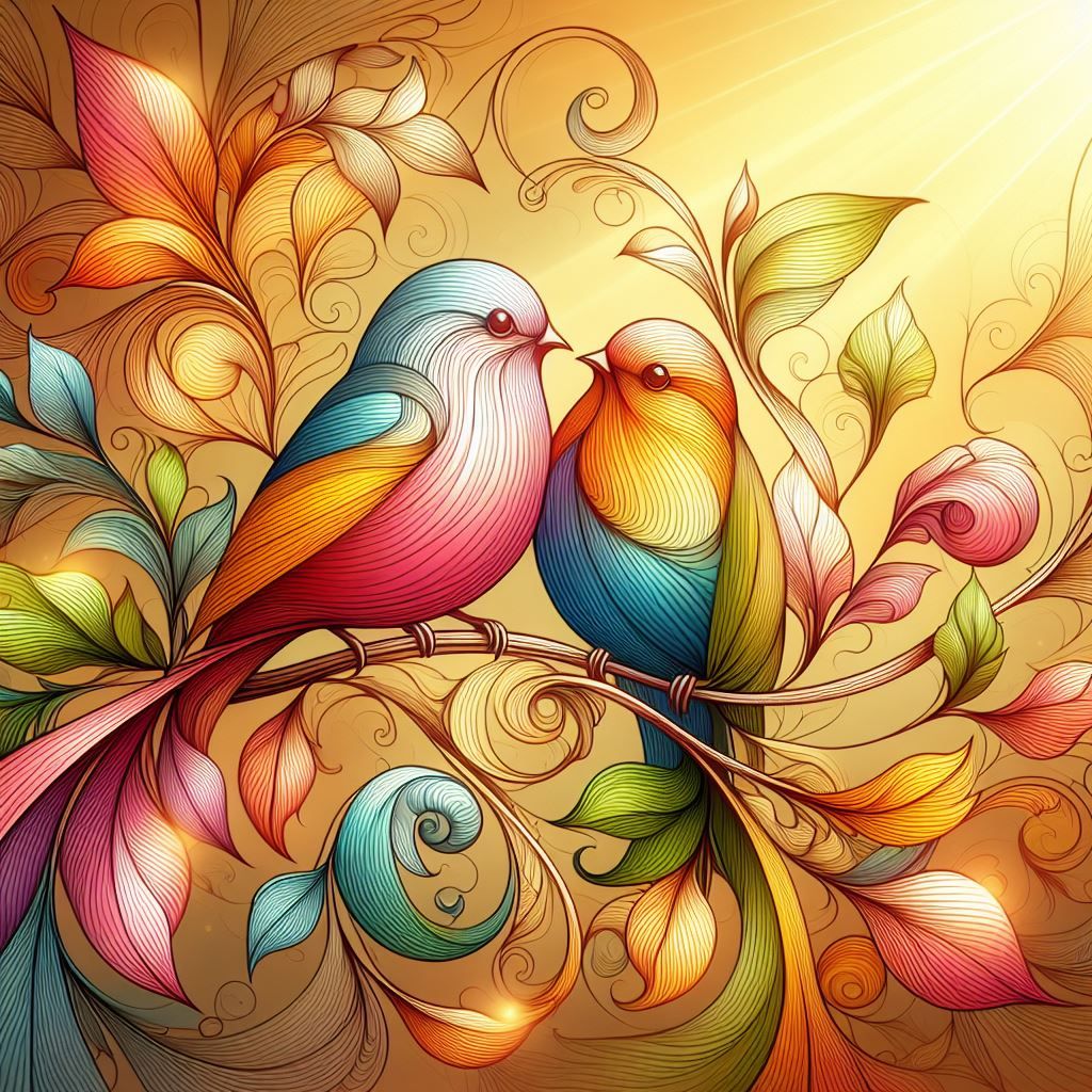 Swirling line Art Love birds