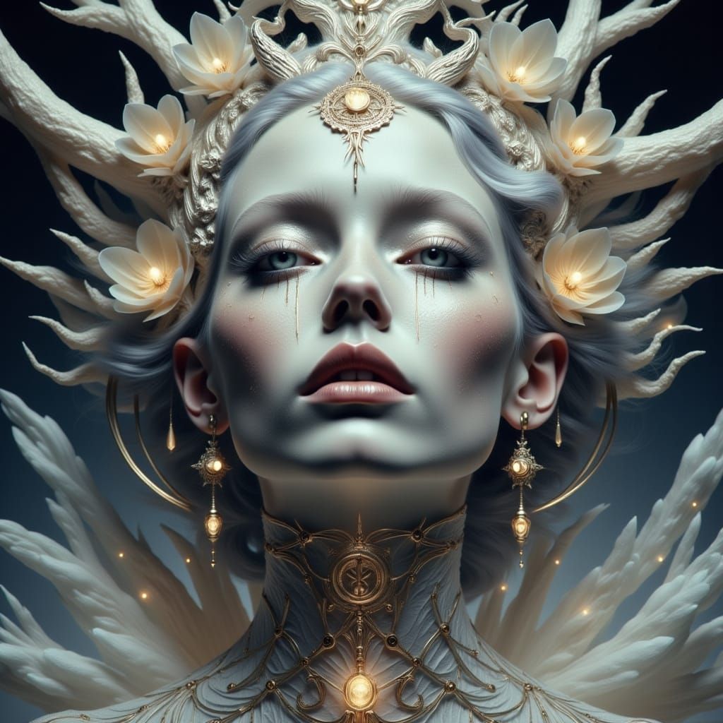 Celestial Queen Portrait in Surrealist Detail