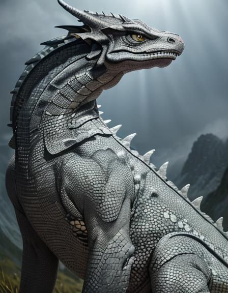 (enormous mottled gray reptilian mountain dragon:1.3), full ...