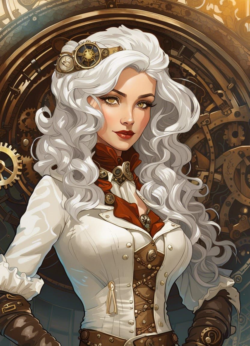 Steampunk woman in white