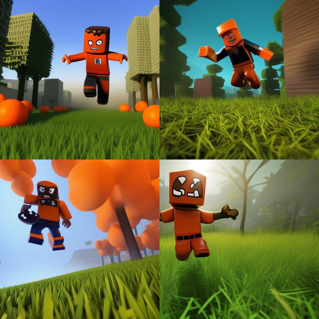 roblox character jumping over zombie orange grass - AI Generated ...