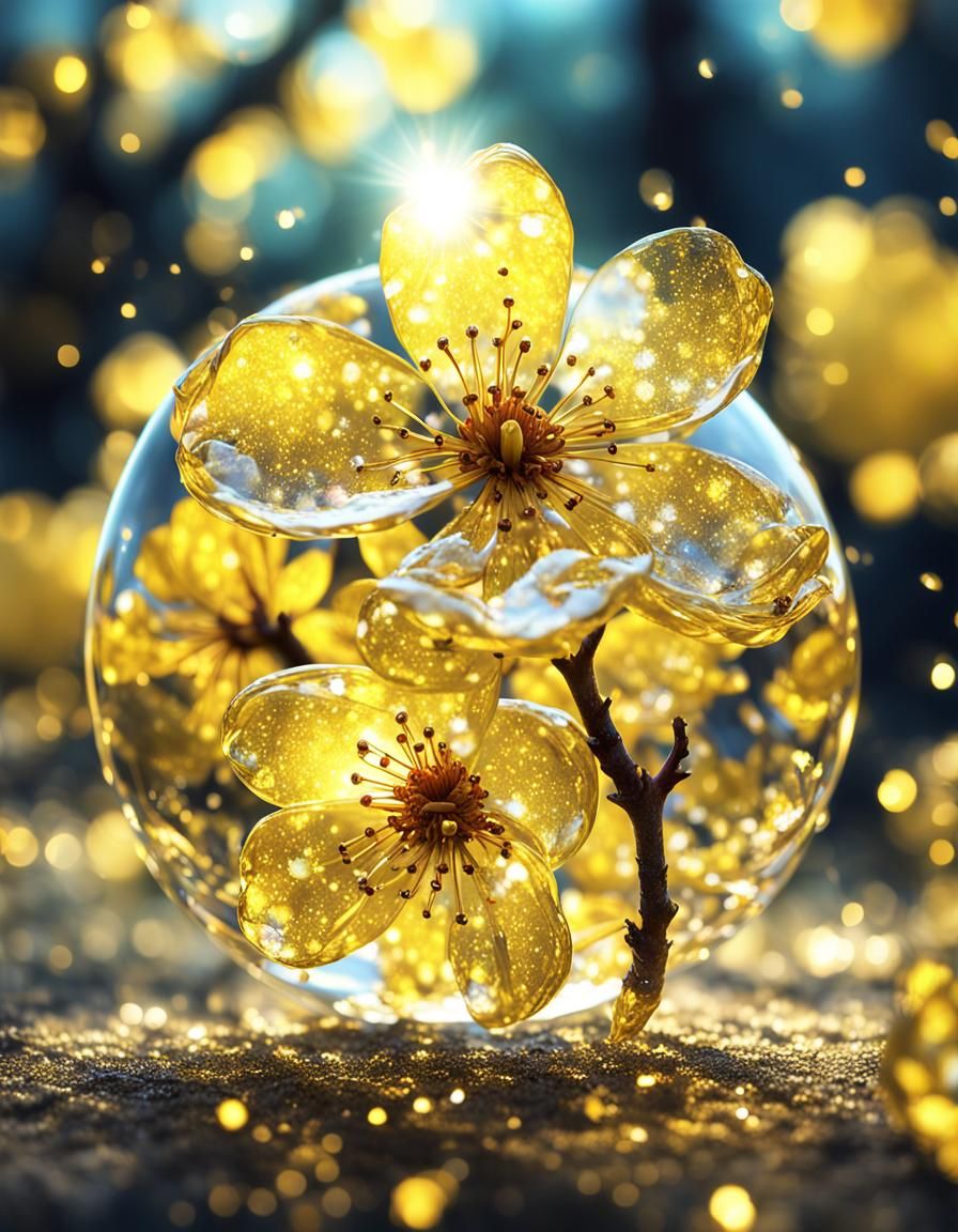 cherry blossom in yellow glass  by @Nadine Angel