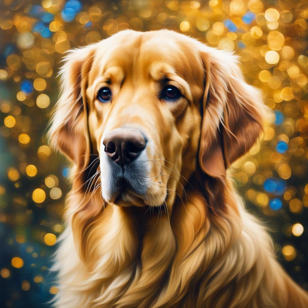 Golden retriever painting the monalisa