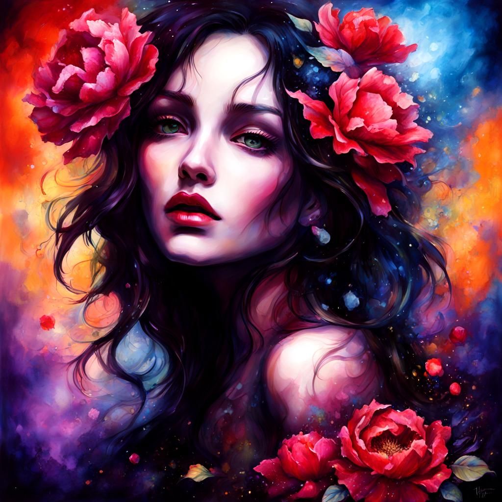 Surreal,  (paint splash art, ink splatter art:1.9) roses, pe...