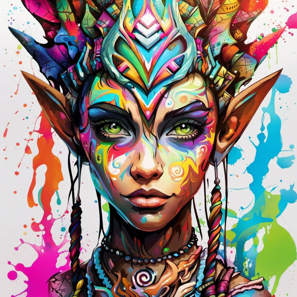 tribal elf , the image is vectorized, and has white background false