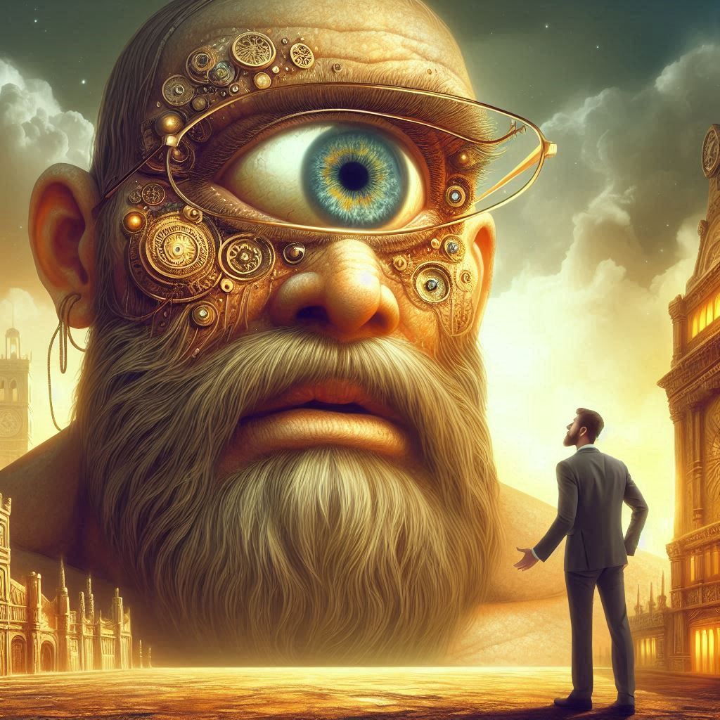 Salesman sales a unique glass to the cyclope