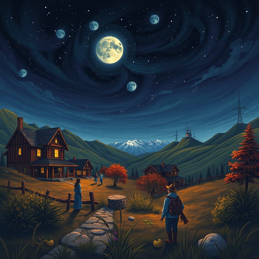 Mystical Autumn Witch Conjures Enchanted Night Sky