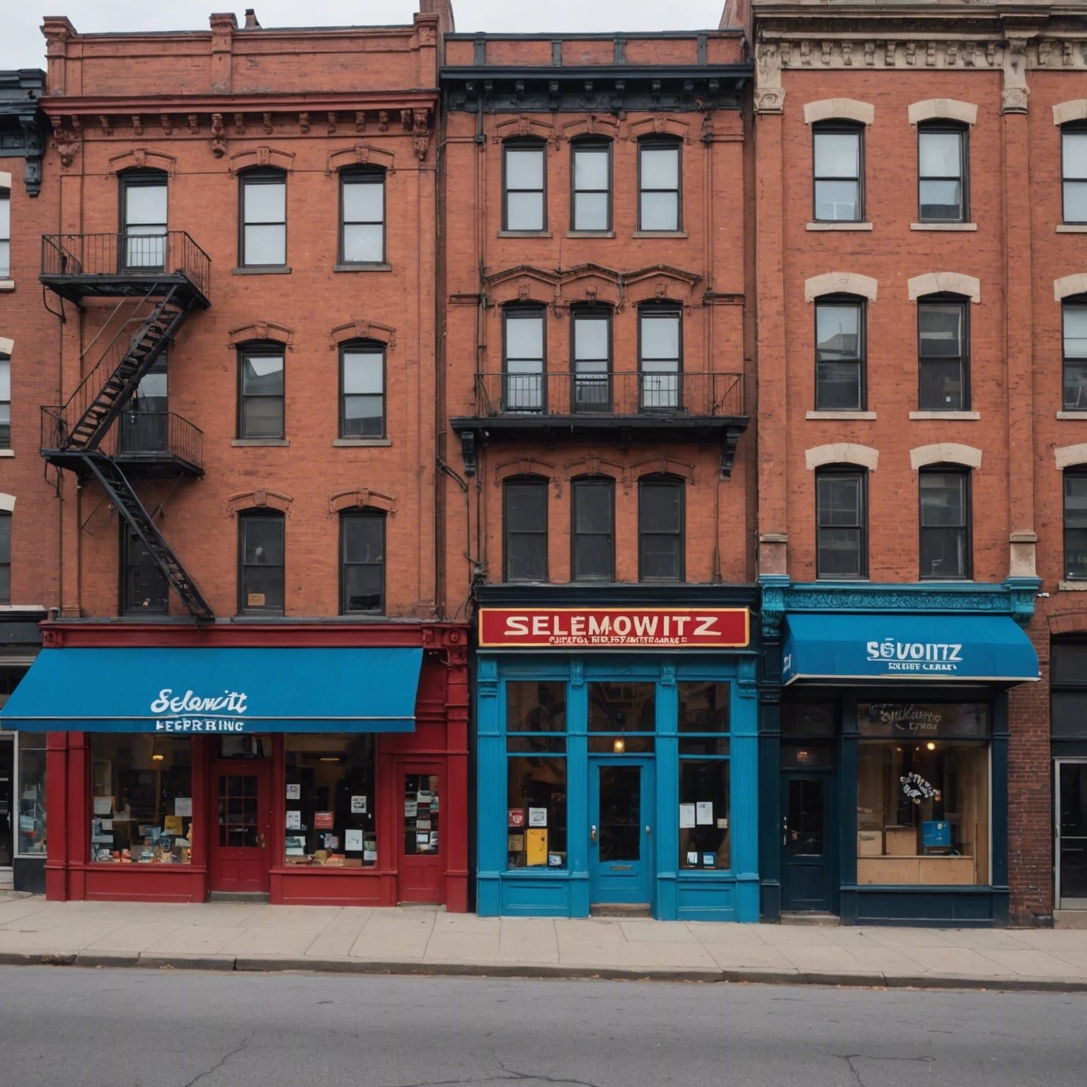 A row of vintage buildings, possibly in an urban setting. On...