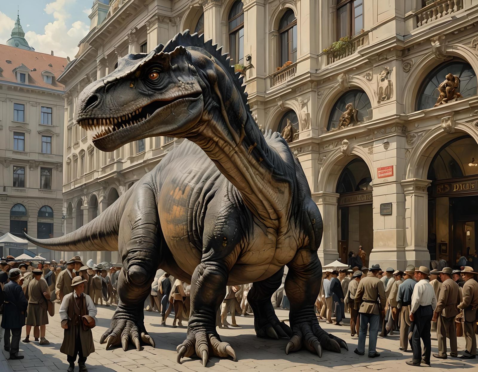 Dinosaur in Vienna, 1900 colorized  by @Krawuzzn