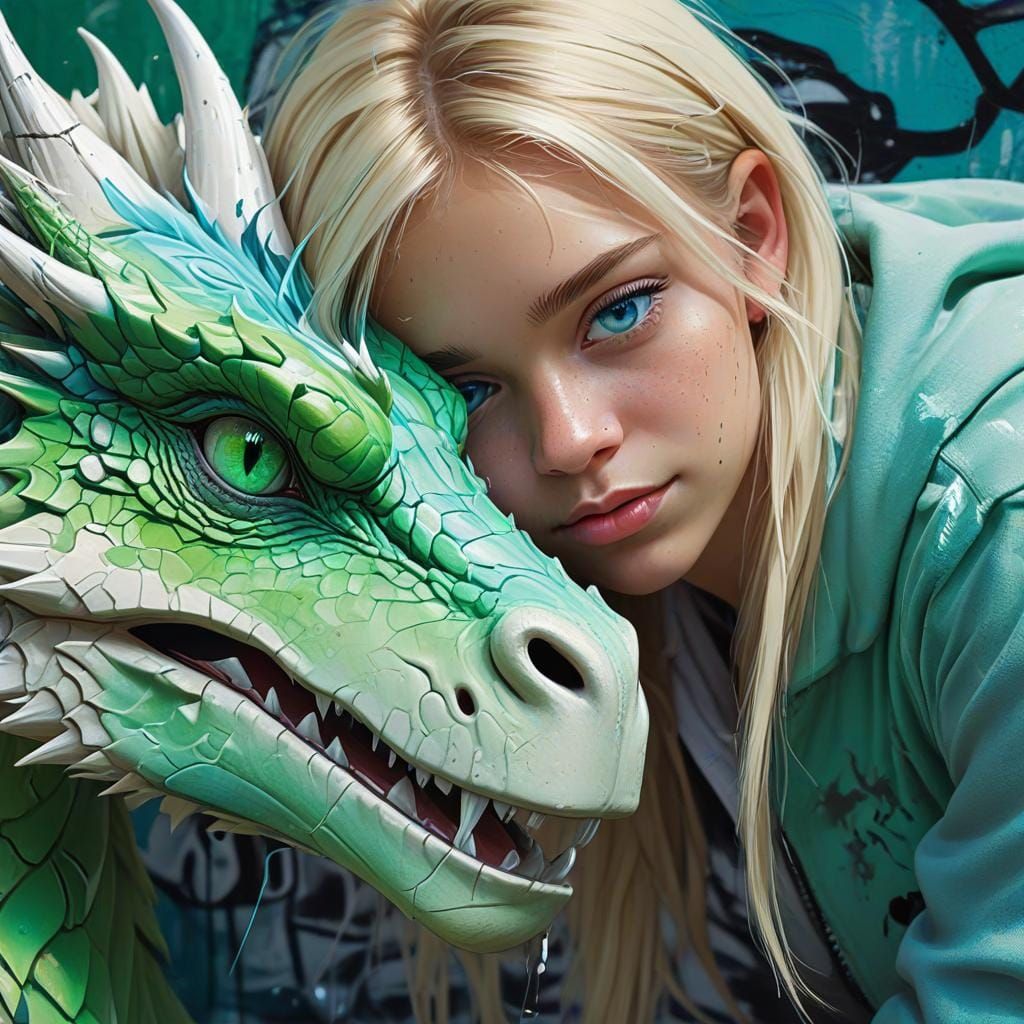 The girl and her pet green dragon