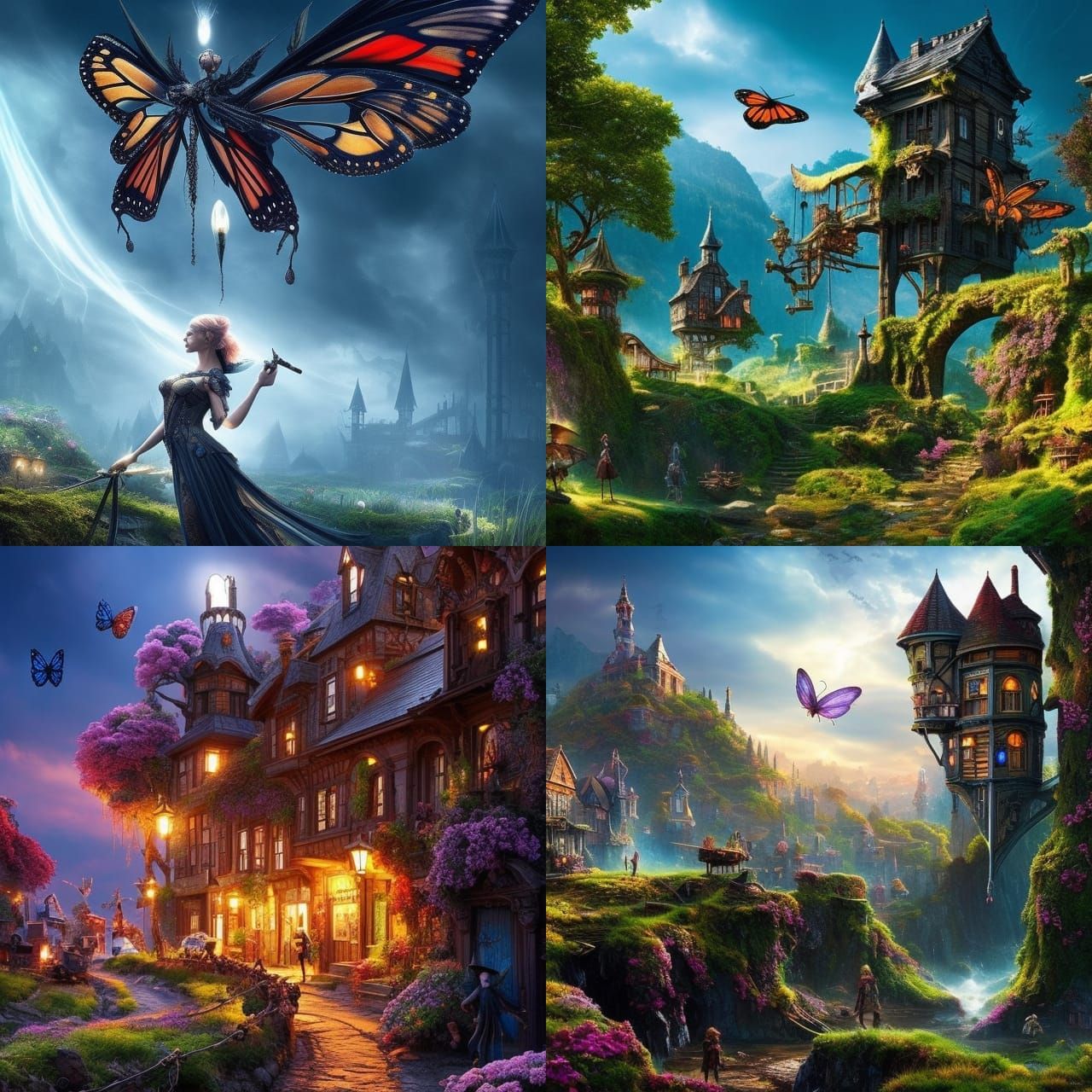 Faery small town🦋⚙️⚙️🔦⛓🕰 Sharp contrast, high black point...