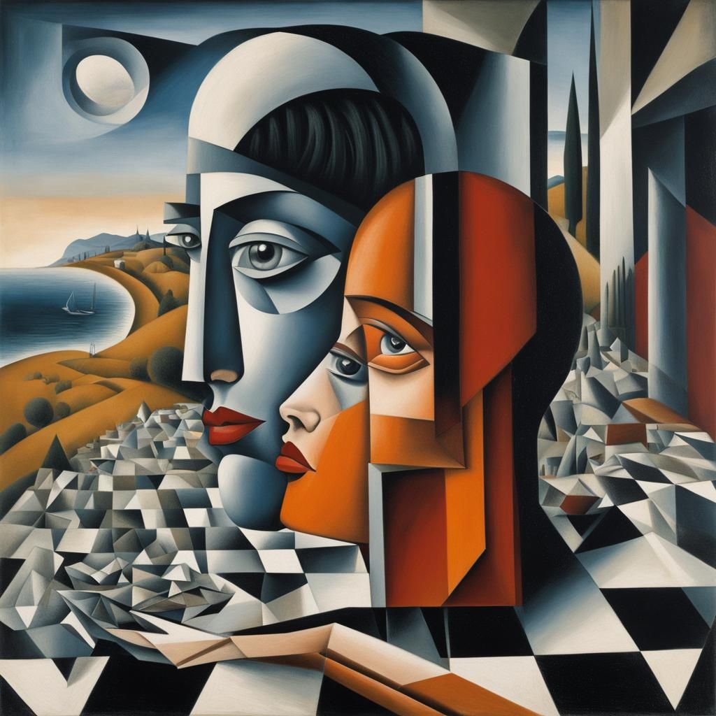 Rubis er diamants Collection particulière, en 1913, peinture surréaliste et onirique huile sur toile,  à la façon de Juan Gris, exposé à Musée d’art de Philadelphie_