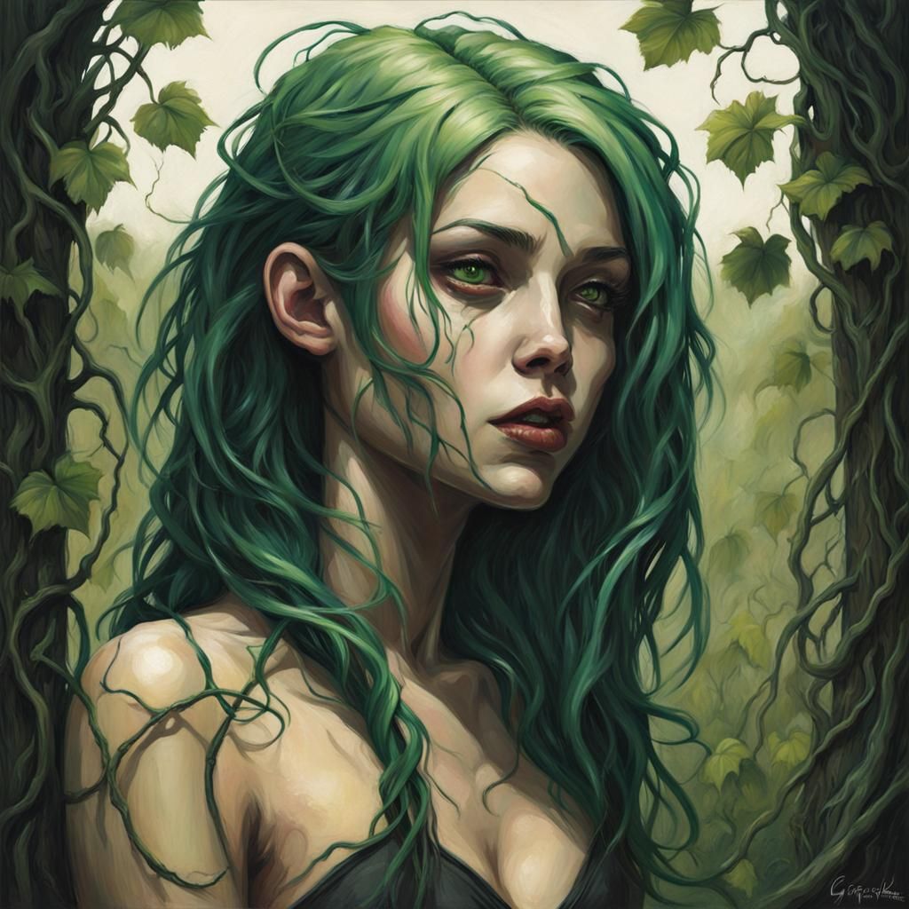 Girl Green Hair Bare Skin Of Vines Ai Generated Artwork Nightcafe Creator 