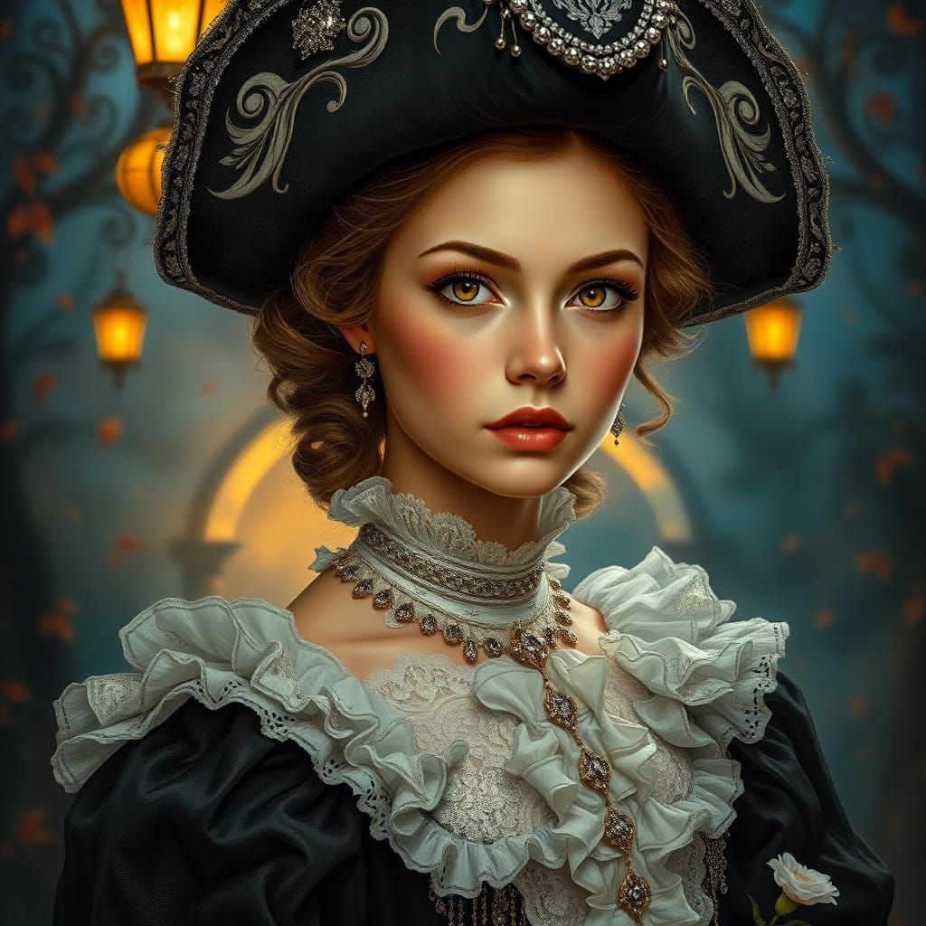 Woman, fantasy carnival 17th century portrait