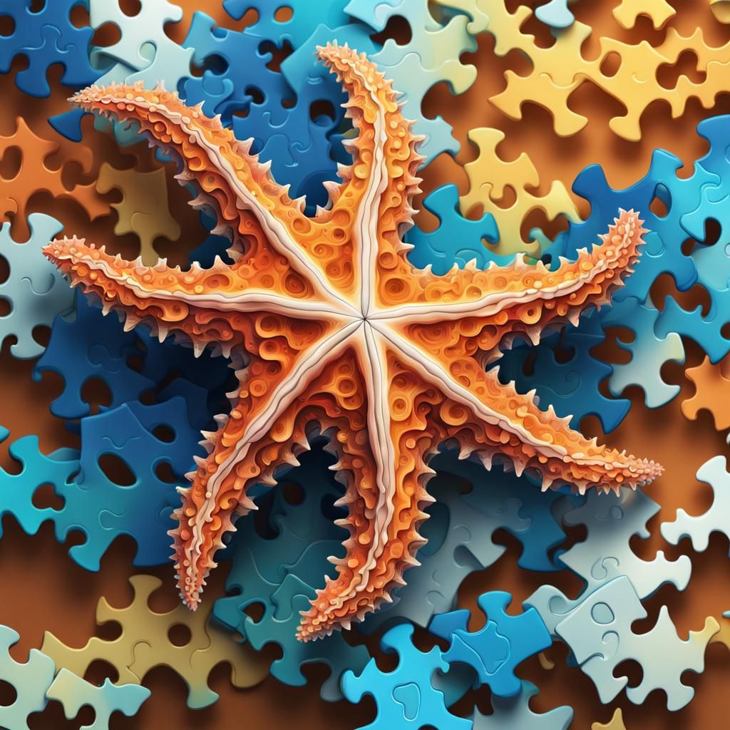 Dynamic starfish in the water made of puzzle pieces