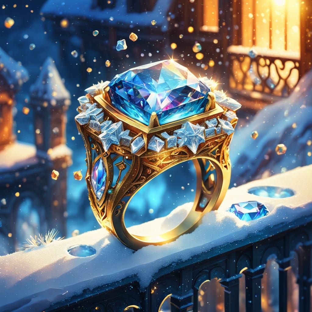Sparkling Diamond Ring in Fantasy Oil Painting