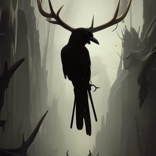 A crow with antlers