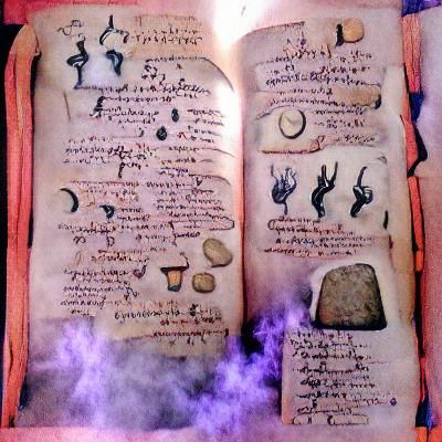 A page of incantations from an ancient book of spells.