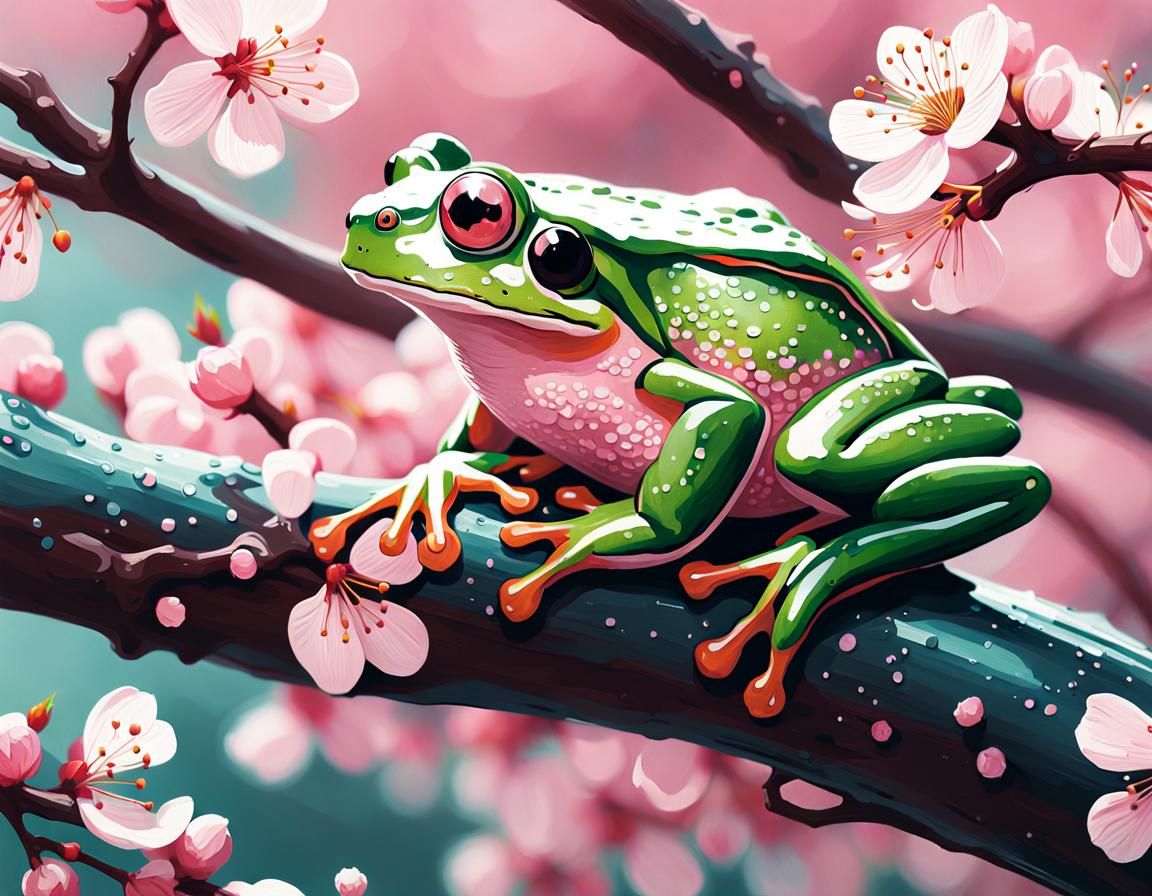 frog and cherry blossoms ZBrush Central dye-transfer vignett...