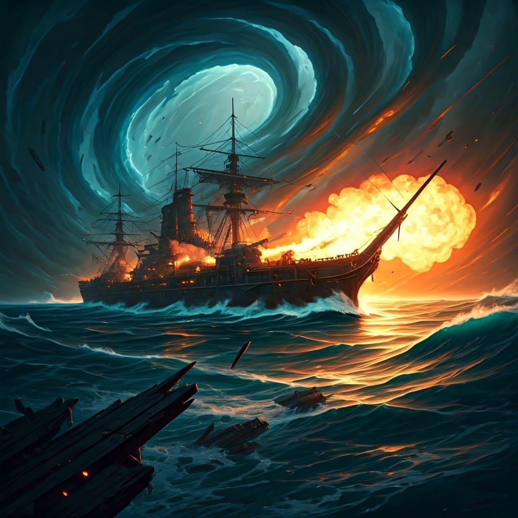 Battleship Blazes Through Tempestuous Fantasy Seas