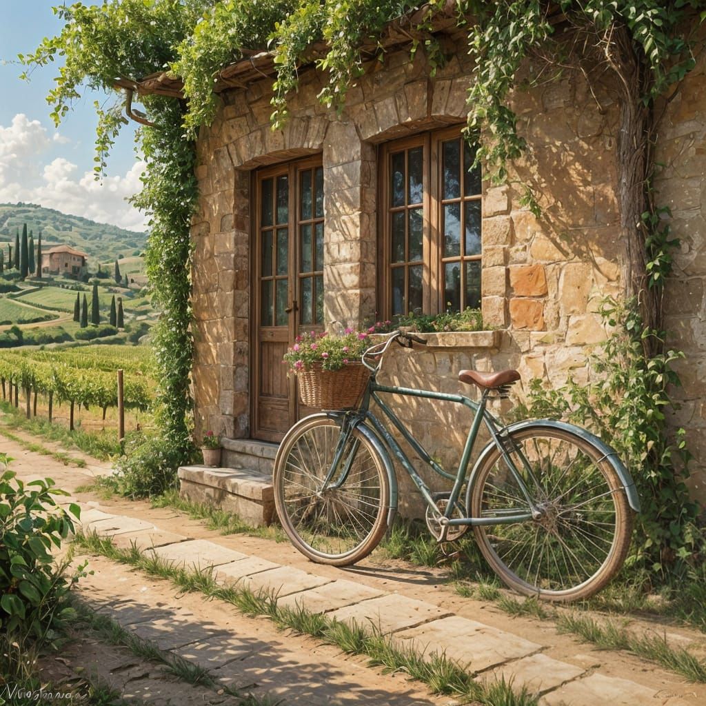 Tuscan Vineyard with Vintage Bicycle
A golden summer vineyard at late afternoon: weathered vintage bicycle ...  by @HIP