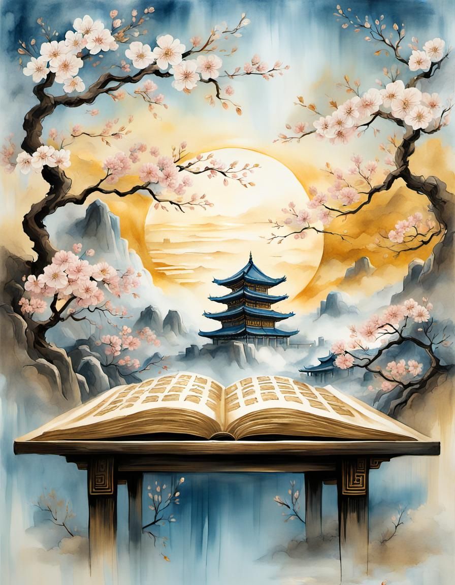 "Create a mystical scene featuring an ancient scroll unrolling over a table, with intricate 3D landscapes emerging from the scroll itself. T...