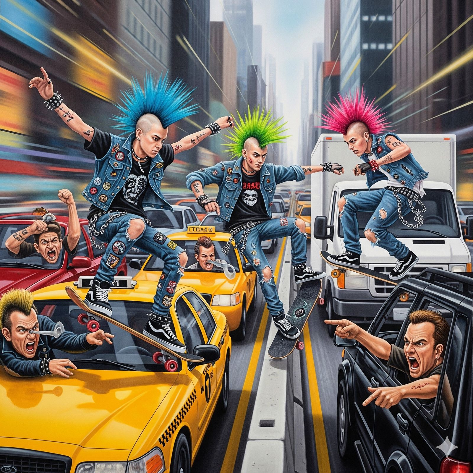 Traffic dodging punks