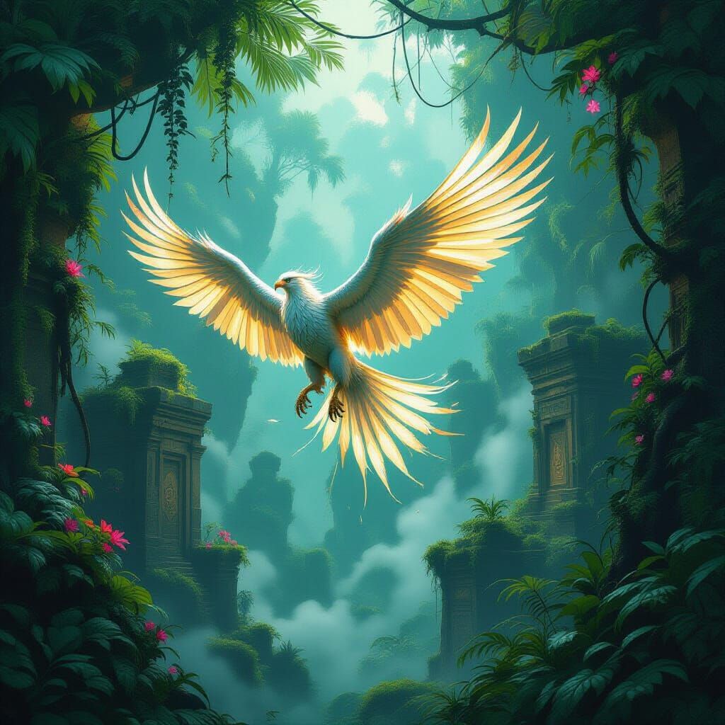 Griffin Soars Through Alien Jungle Concept Art