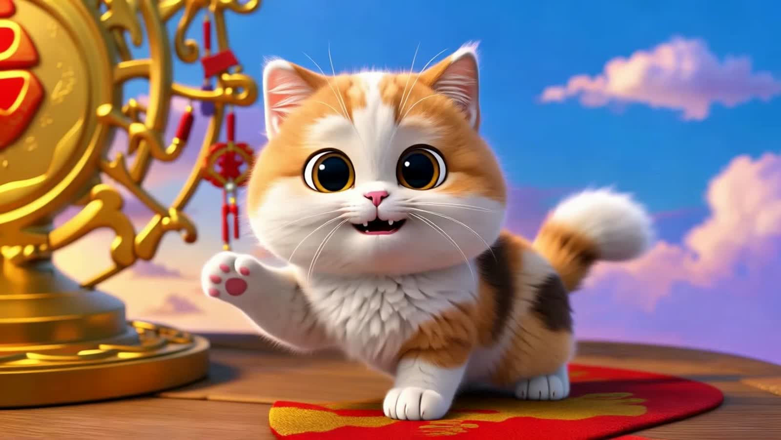 Very cute kitty greeting Happy New Year for all 
By Marc Chagall and Studio Ghibli