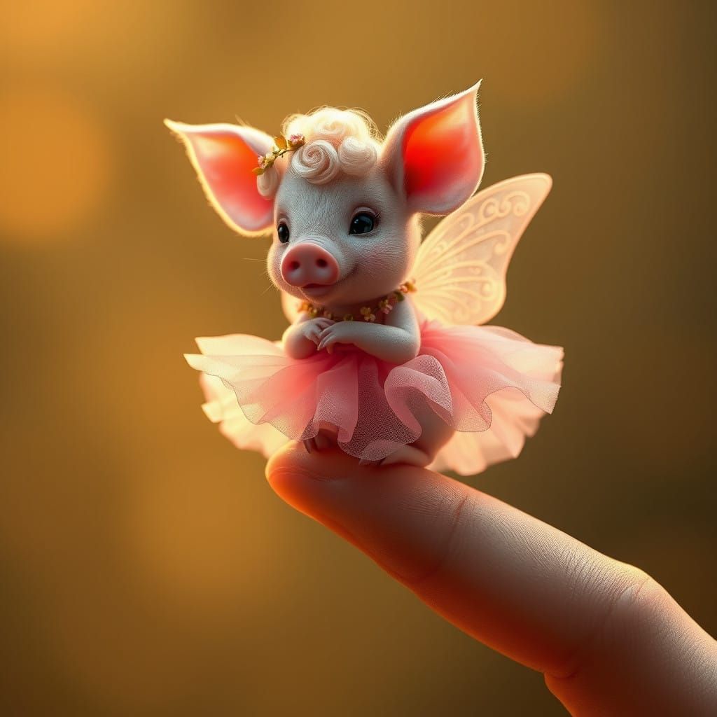 Whimsical Fairy Piglet in Pastel Pink Tutu