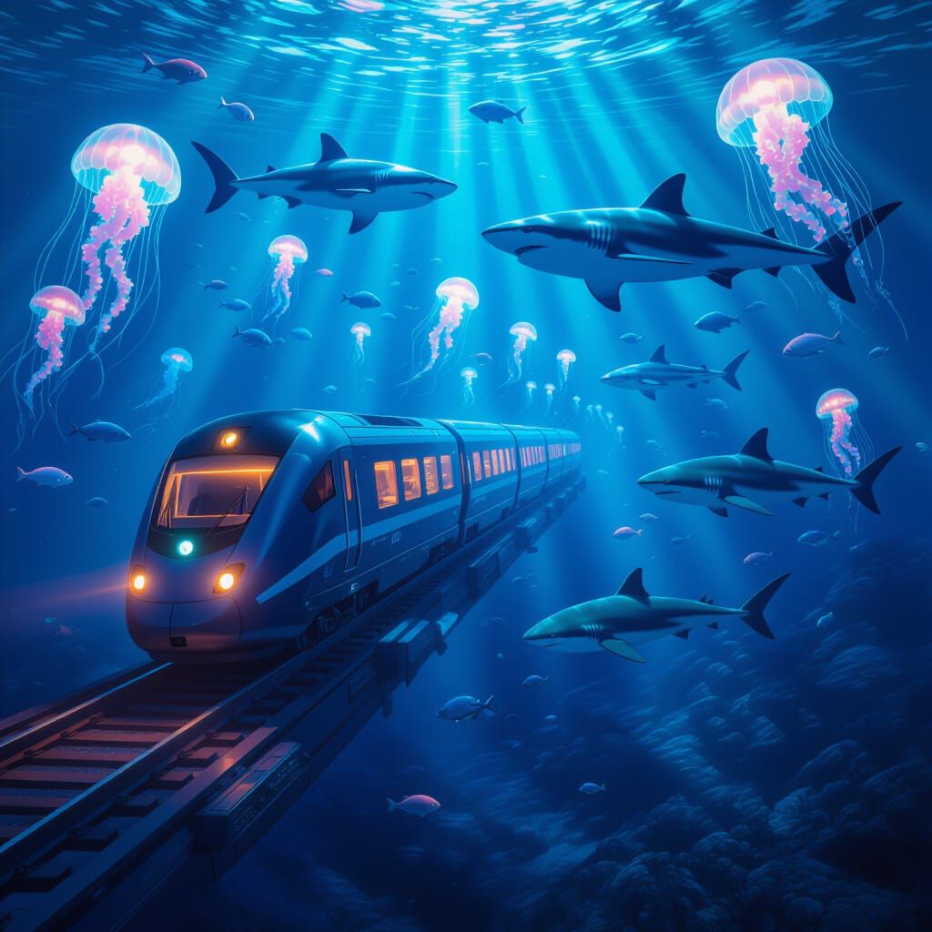 Futuristic Underwater Train Speeding Through the Ocean