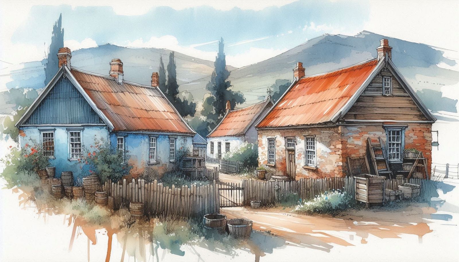 South African dwellings in pen & watercolour 03