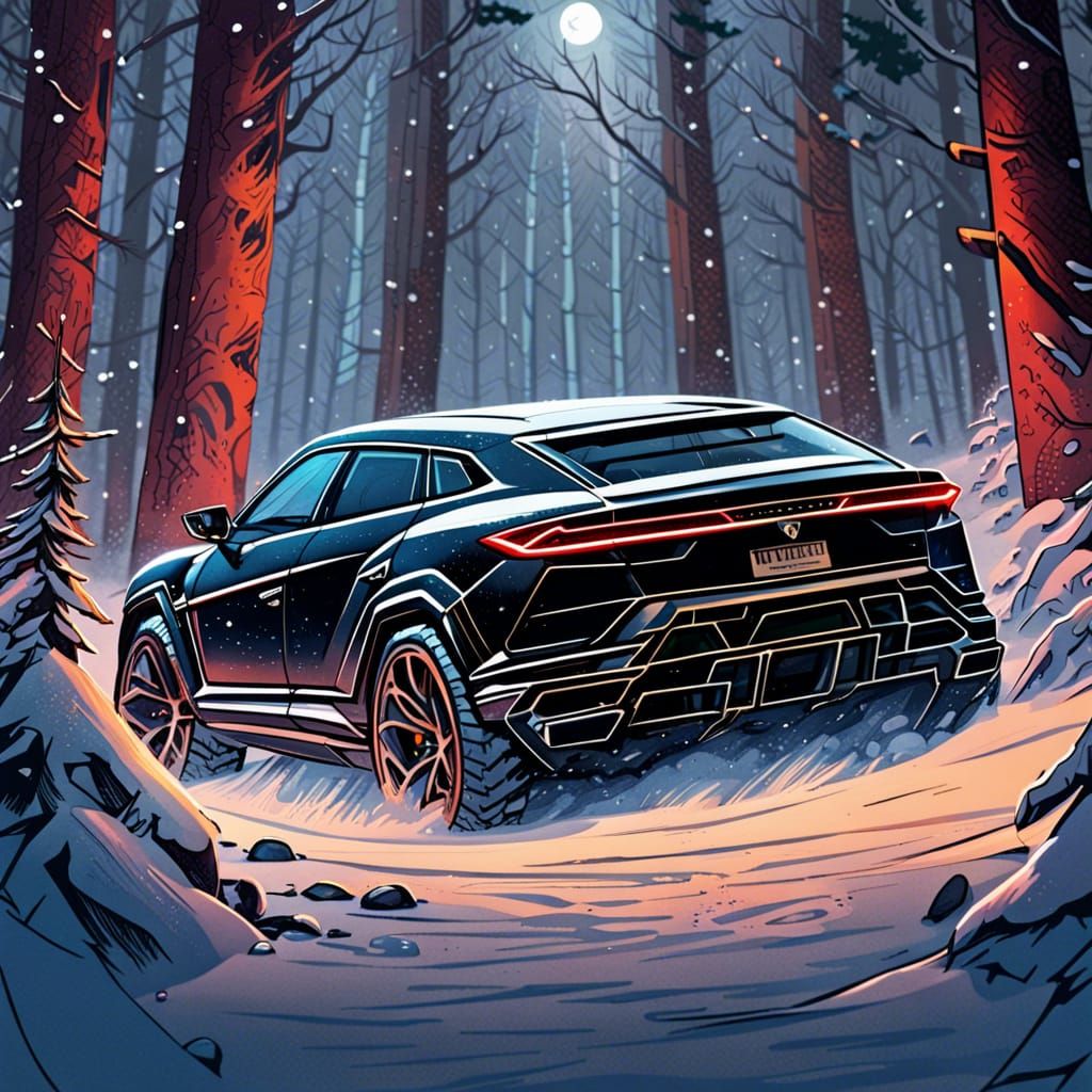 2016 Lamborghini Urus in a Snowy forest
